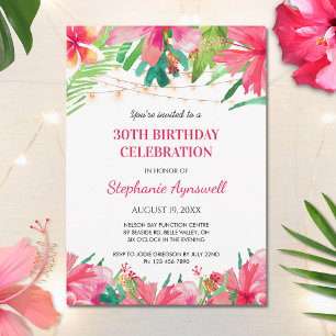 Invitación 30.º cumpleaños, hilos tropicales iluminan Hawái