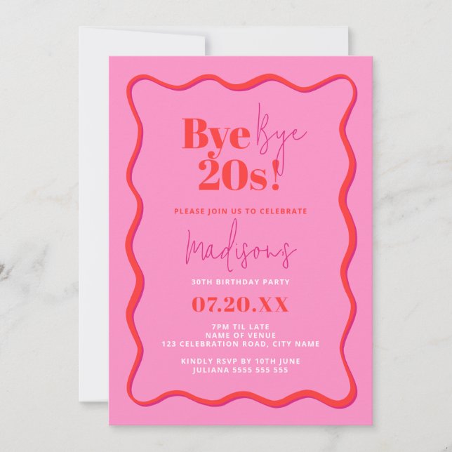 Invitación 30.º cumpleaños Invitar Adiós Frontera ondulada de (Anverso)