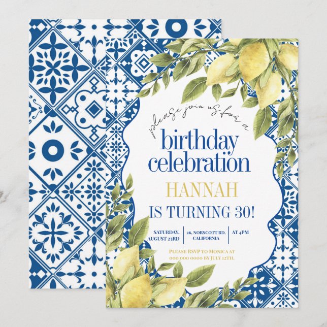 Invitación 30.º cumpleaños italiano del limón mediterráneo (Anverso / Reverso)