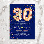 Invitación 30.º cumpleaños - Marina de los Globos de Oro<br><div class="desc">30.ª invitación a la fiesta de cumpleaños. Elegante diseño en falso oro purpurina y azul marino. La tarjeta de invitación tiene el número de oro 30 globos y el tipo de letra del guión. Perfecto para una elegante celebración de cumpleaños. Mándame un mensaje si necesitas edad personalizado.</div>