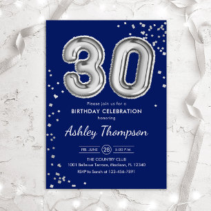 Invitación 30.º cumpleaños - Marina de los Globos Plateados