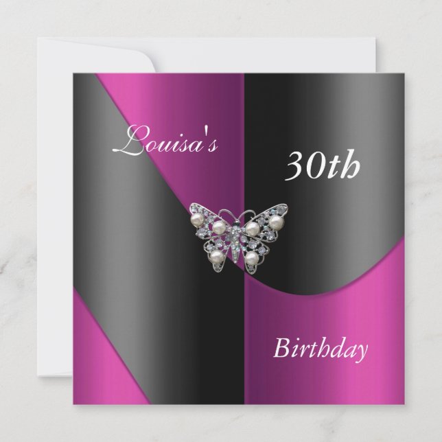 Invitación 30.º cumpleaños Mariposa morada de ciruela rosada  (Anverso)