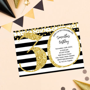 Invitación 30.º cumpleaños moderno de Purpurina de oro y blan