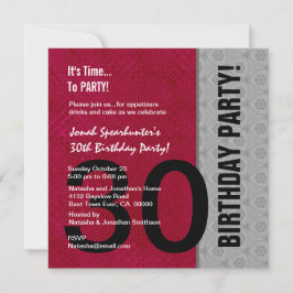 Invitación 30.º cumpleaños Moderno Plata Roja Negro W1480