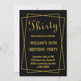 Invitación 30.º cumpleaños moderno simple negro y dorado míni