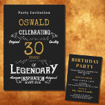 Invitación 30.º cumpleaños Nacido legendario Black Gold Retro<br><div class="desc">Para los que celebran su 30 cumpleaños, tenemos la invitación ideal de fiesta de cumpleaños con un toque vintage. El fondo negro con un diseño de tipografía blanca y dorada es sencillo y elegante con un toque retro. Personalizar fácilmente el texto de este regalo de cumpleaños usando la plantilla proporcionada....</div>