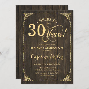 Invitación 30.º cumpleaños - Oro de Madera Rústica