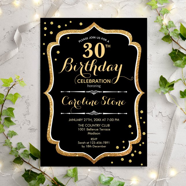 Invitación 30.º cumpleaños - Oro negro (Subido por el creador)