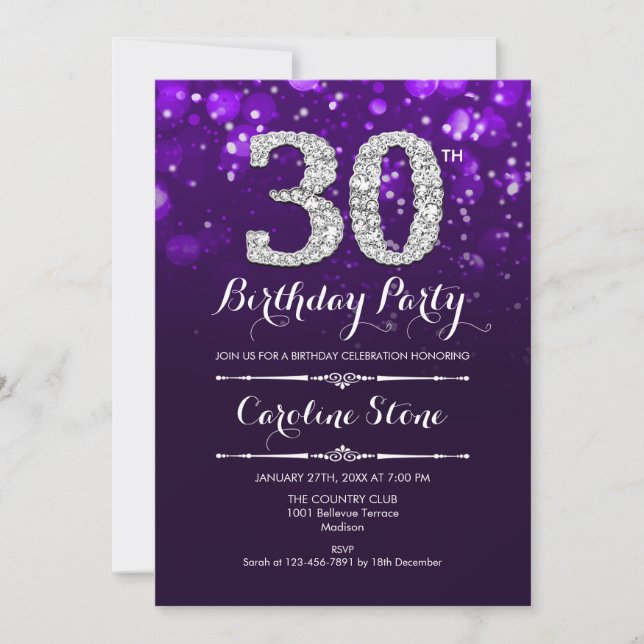 Invitación 30.º cumpleaños - Plata morada (Anverso)