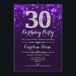 Invitación 30.º cumpleaños - Plata morada<br><div class="desc">30.ª Invitación de cumpleaños. Elegante diseño blanco morado con una falsa plata purpurina. Cumpleaños de adultos. Presenta diamantes y tipos de letra de guión. invitaciones de cumpleaños de hombres o mujeres. Perfecto para una elegante fiesta de cumpleaños. Mándame un mensaje si necesitas más personalización.</div>