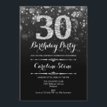Invitación 30.º cumpleaños - Plata negra<br><div class="desc">30.ª Invitación de cumpleaños. Elegante diseño blanco negro con una falsa plata purpurina. Cumpleaños de adultos. Presenta diamantes y tipos de letra de guión. invitaciones de cumpleaños de hombres o mujeres. Perfecto para una elegante fiesta de cumpleaños. Mándame un mensaje si necesitas más personalización.</div>