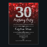 Invitación 30.º cumpleaños - Plata negra roja<br><div class="desc">30.ª Invitación de cumpleaños. Elegante diseño blanco y negro rojo con una falsa plata purpurina. Cumpleaños de adultos. Presenta diamantes y tipos de letra de guión. invitaciones de cumpleaños de hombres o mujeres. Perfecto para una elegante fiesta de cumpleaños. Mándame un mensaje si necesitas más personalización.</div>