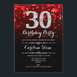 Invitación 30.º cumpleaños - Plata negra roja<br><div class="desc">30.ª Invitación de cumpleaños. Elegante diseño blanco y negro rojo con una falsa plata purpurina. Cumpleaños de adultos. Presenta diamantes y tipos de letra de guión. invitaciones de cumpleaños de hombres o mujeres. Perfecto para una elegante fiesta de cumpleaños. Mándame un mensaje si necesitas más personalización.</div>