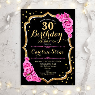 Invitación 30.º cumpleaños - Rosa de oro negro