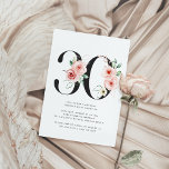 Invitación 30.º cumpleaños Rosa floral moderno verde de oro<br><div class="desc">30 Aniversario del Rosa Floral Moderno Invitación a la vegetación de oro con flores color de agua rosa y acentos de oro rosa con vegetación.</div>