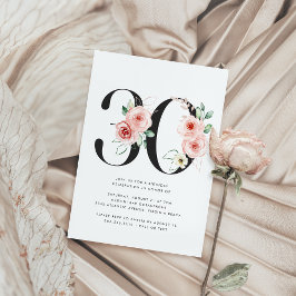 Invitación 30.º cumpleaños Rosa floral moderno verde de oro