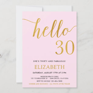 Invitación 30.º cumpleaños Rosa y Oro Hola 30