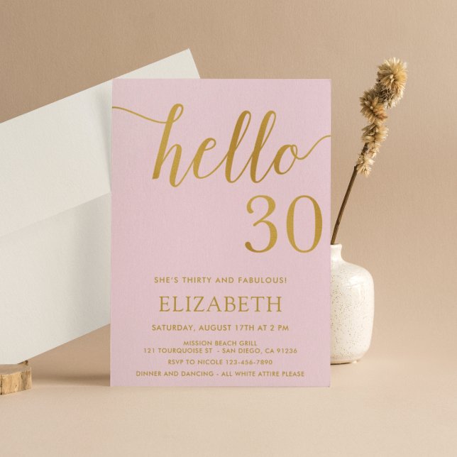 Invitación 30.º cumpleaños Rosa y Oro Hola 30 (Subido por el creador)