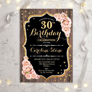 Invitación 30.º cumpleaños - Rosas de Rubor de Rustic Wood