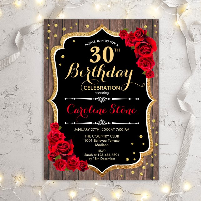 Invitación 30.º cumpleaños - Rosas rojas de madera (Subido por el creador)