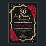 Invitación 30.º cumpleaños - Rosas rojas negras de oro<br><div class="desc">30.ª invitación a la celebración de cumpleaños. Elegante diseño negro con falso oro purpurina y rosas rojas. Perfecto para una elegante fiesta de cumpleaños. Se puede personalizar en cualquier edad.</div>