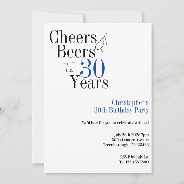 Invitación 30.º cumpleaños simple Fiesta de cervezas (Anverso)