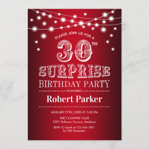 Invitación 30.º cumpleaños sorpresa - Blanco rojo negro