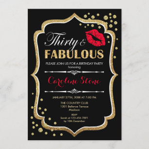 Invitación 30.º cumpleaños - Treinta Fabulosos Oro Negro Rojo