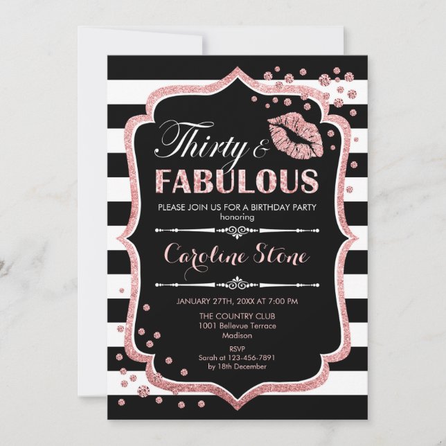 Invitación 30.º cumpleaños - Treinta Fabulosos Oro Rosa Negro (Anverso)
