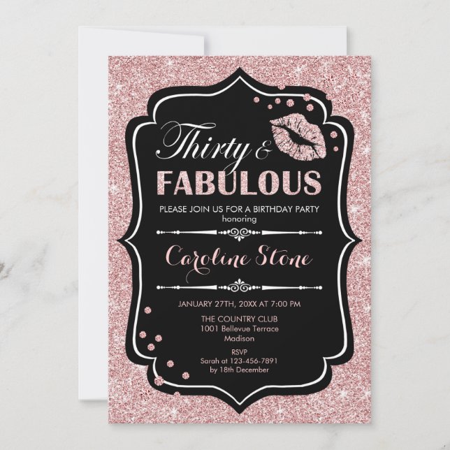 Invitación 30.º cumpleaños - Treinta Fabulosos Rosas de oro n (Anverso)