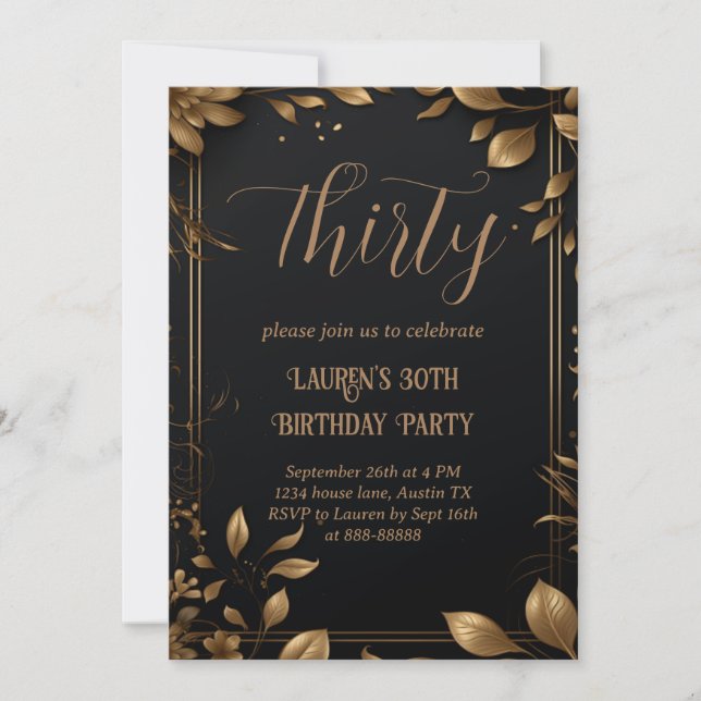 Invitación 30.º cumpleaños Treinta modernos, simple negro y o (Anverso)