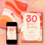 Invitación 30.º cumpleaños Treinta Moscas y Trinitoso Rosa Re<br><div class="desc">¡Haz una declaración audaz con tu 30 cumpleaños con treinta, coquetas y prósperas invitaciones a fiestas de cumpleaños retro! Estas invitaciones están diseñadas para capturar la esencia del encanto boho y la nostalgia retro, convirtiéndolas en la elección perfecta para su celebración de cumpleaños. Con su combinación única de colores vibrantes,...</div>