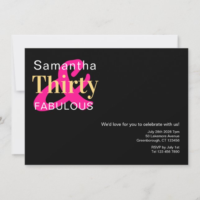 Invitación 30.º cumpleaños Treinta y fabulosa fiesta de cumpl (Anverso)