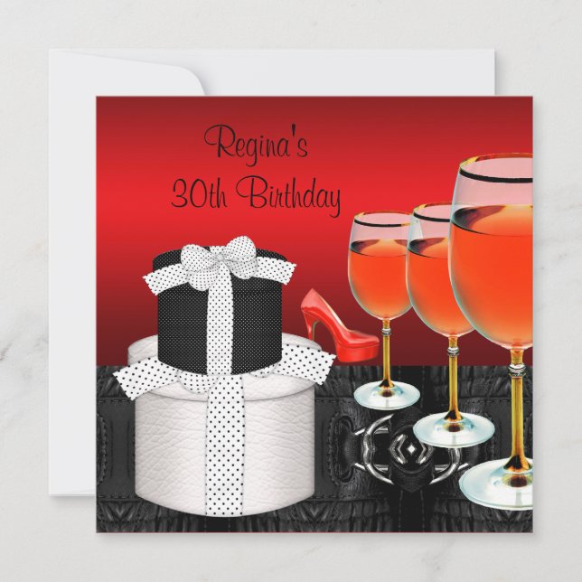 Invitación 30.º cumpleaños Zapatos rojos Hi Heels Wine Glass  (Anverso)
