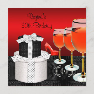 Invitación 30.º cumpleaños Zapatos rojos Hi Heels Wine Glass