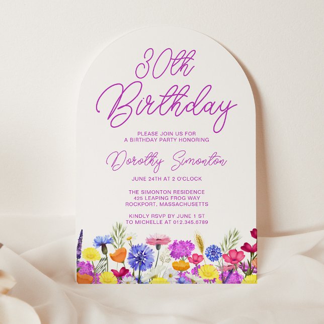 Invitación 30.º Fiesta Boho Purple Wildflower Arco (Subido por el creador)