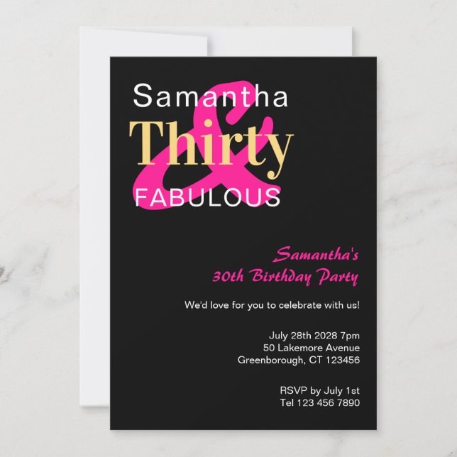 Invitación 30.º Fiesta de cumpleaños 30 y fabuloso (Anverso)