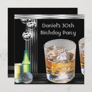 Invitación 30.º Fiesta de cumpleaños bebe plata negra