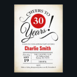 Invitación 30.º Fiesta de cumpleaños - Blanco negro rojo<br><div class="desc">30.ª invitación a la fiesta de cumpleaños en negro blanco rojo con un fondo retro cremoso. ¡Salud a 30 años! Se puede personalizar en cualquier año. Por favor,  envíeme un mensaje si necesita más personalización.</div>