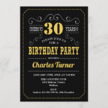 Invitación 30.º Fiesta de cumpleaños - Blanco Oro Negro<br><div class="desc">30.ª Invitación a la fiesta de cumpleaños. Elegante diseño retro negro,  dorado,  blanco con diseño de pizarra y fuente de guión. ¡Salud a 30 años! Mándame un mensaje si necesitas más personalización.</div>