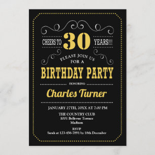 Invitación 30.º Fiesta de cumpleaños - Blanco Oro Negro