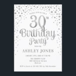 Invitación 30.º Fiesta de cumpleaños - Blanco y Plata<br><div class="desc">30.ª Invitación a la fiesta de cumpleaños. Elegante diseño en blanco y falso purpurina plateado. Presenta un diseño elegante de tipo de letra y letra de guión. Mándame un mensaje si necesitas edad personalizado.</div>
