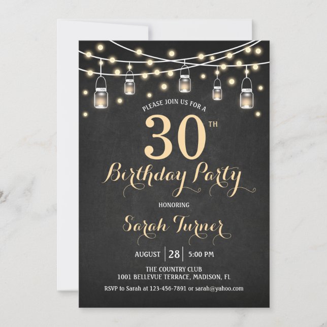 Invitación 30.º Fiesta de cumpleaños - Chalkboard Gold (Anverso)