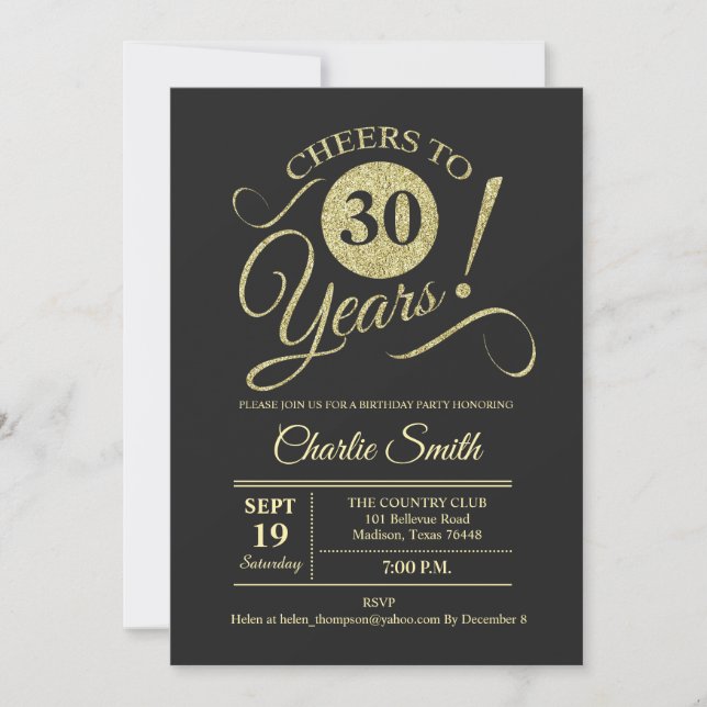 Invitación 30.º Fiesta de cumpleaños - Chalkboard Gold (Anverso)