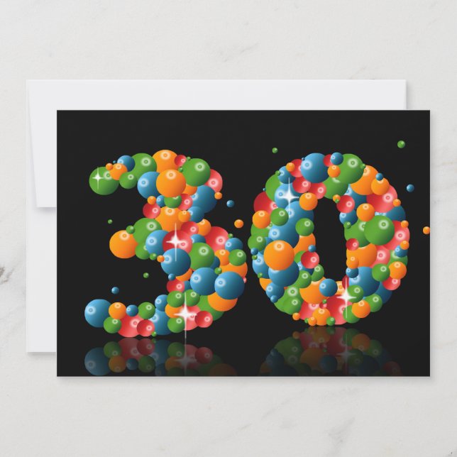 Invitación 30.º fiesta de cumpleaños, con burbujas y bolas (Anverso)