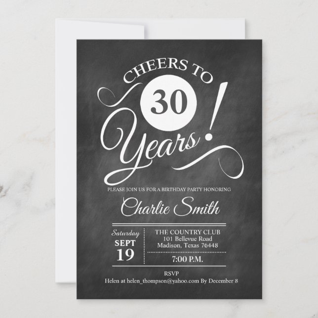 Invitación 30.º Fiesta de cumpleaños con patrón de tablero (Anverso)
