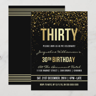 Invitación 30.º Fiesta de cumpleaños Confetti de oro deslum