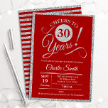 Invitación 30.º Fiesta de cumpleaños - CUALQUIER EDAD Plata r<br><div class="desc">Invitación a la fiesta de cumpleaños número 30 para hombres y mujeres. Elegante carta de invitación en rojo con falso Relieve metalizado purpurina de plata. Caracteriza el tipo de letra del script de tipografía. ¡Salud a 30 años! Se puede personalizar en cualquier año. Perfecto para una celebración de cumpleaños adultos....</div>