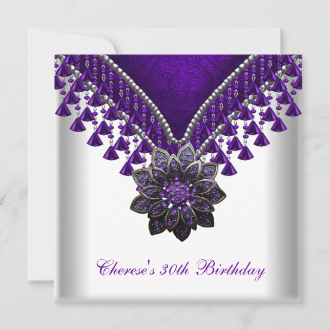 Invitación 30.º Fiesta de cumpleaños cuentas moradas blancas (Anverso)