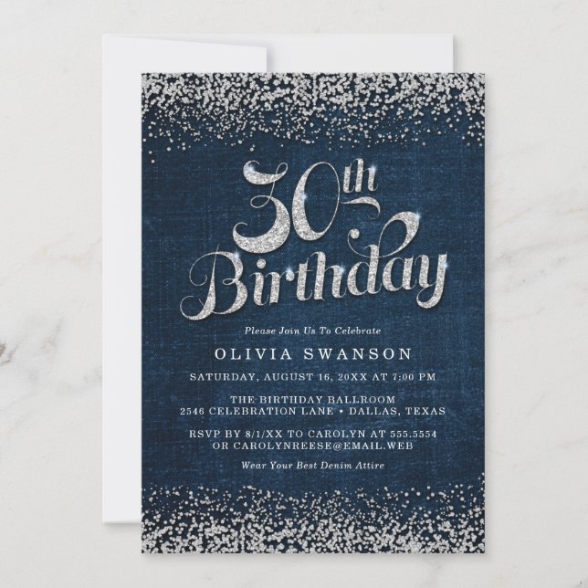 Invitación 30.º Fiesta de cumpleaños Denim y Diamonds (Anverso)